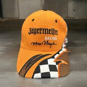 Vintage NHRA Jagermeister Max Nayla Baseball Hat M/L Checkered Flag Orange